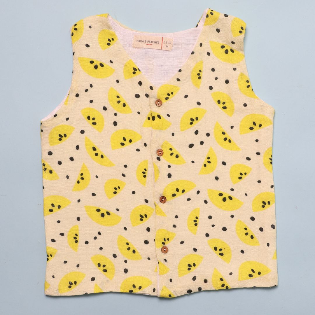 Muslin Vest 2pc Combo - Yellow Lemons &amp; Vibrant Lemons