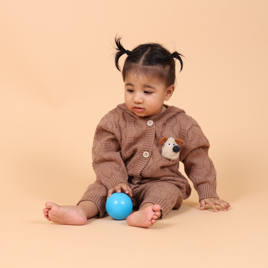 Brown Puppy Hooded Knitted Romper