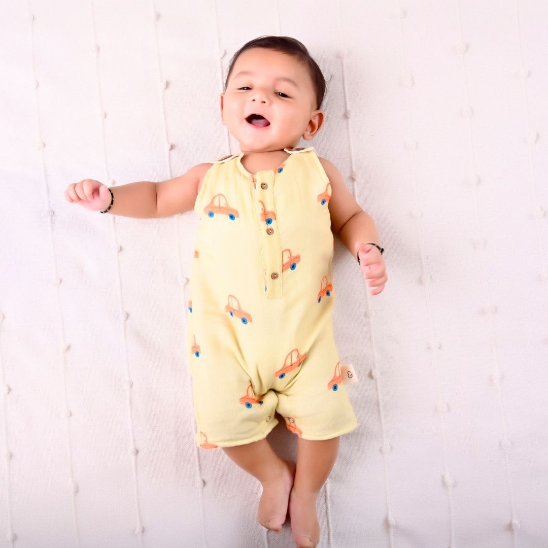 Cars Muslin Double Layer Romper