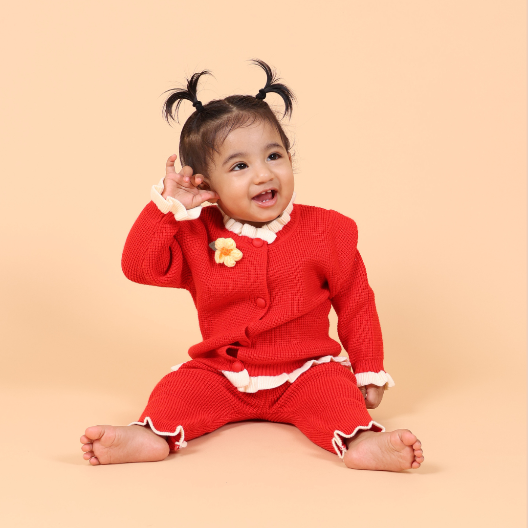 Mama &amp; Peaches Daisy Knitted Co-ord Set - Red