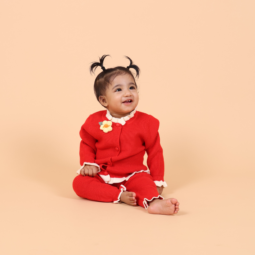 Mama &amp; Peaches Daisy Knitted Co-ord Set - Red