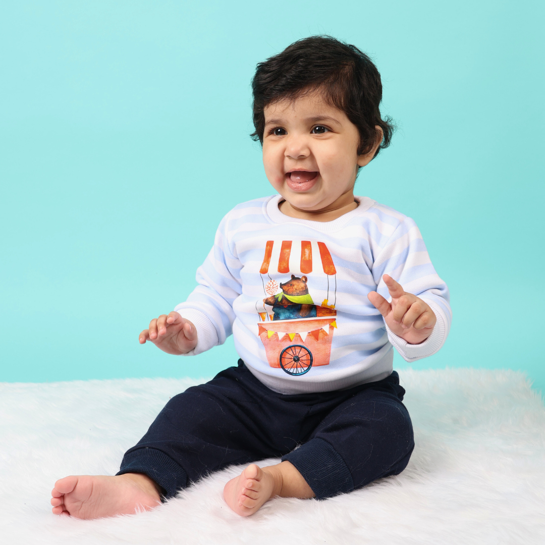 Blue Striped Circus Bear 2-piece Sweatshirt Set