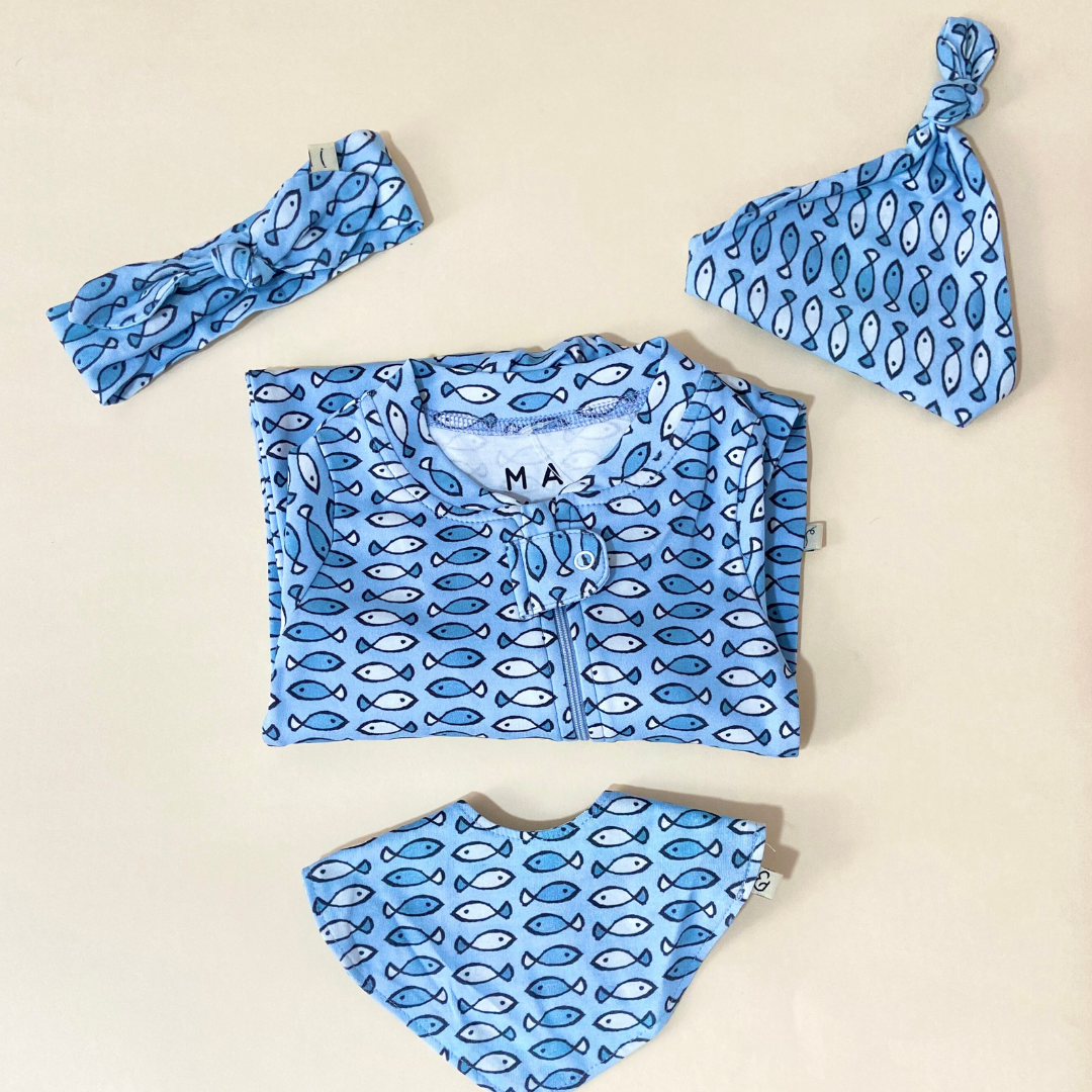 Fishy Fishy Zipped Sleepsuit  - 4pc Bundle