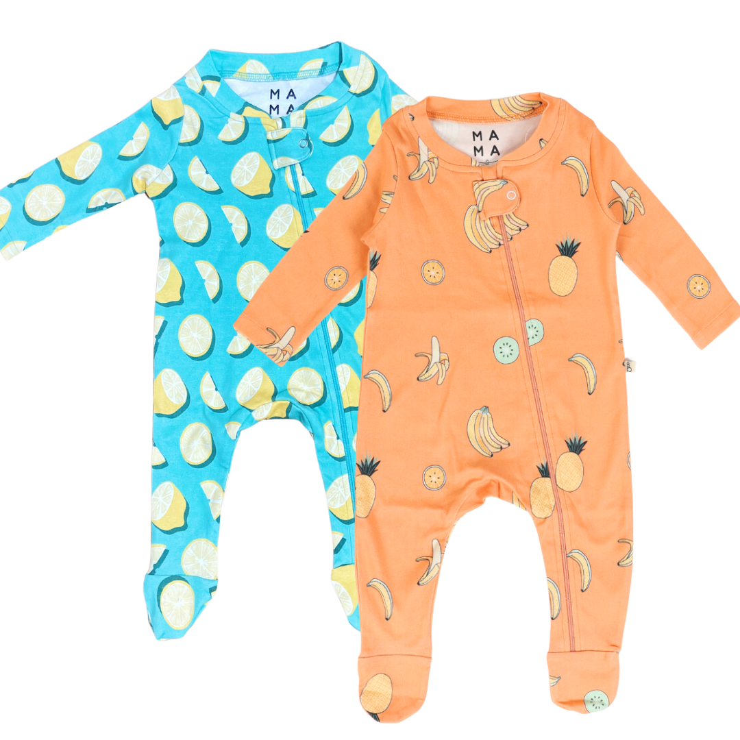 Zipped Footed Sleepsuit Fruit Print - 2pc Pack