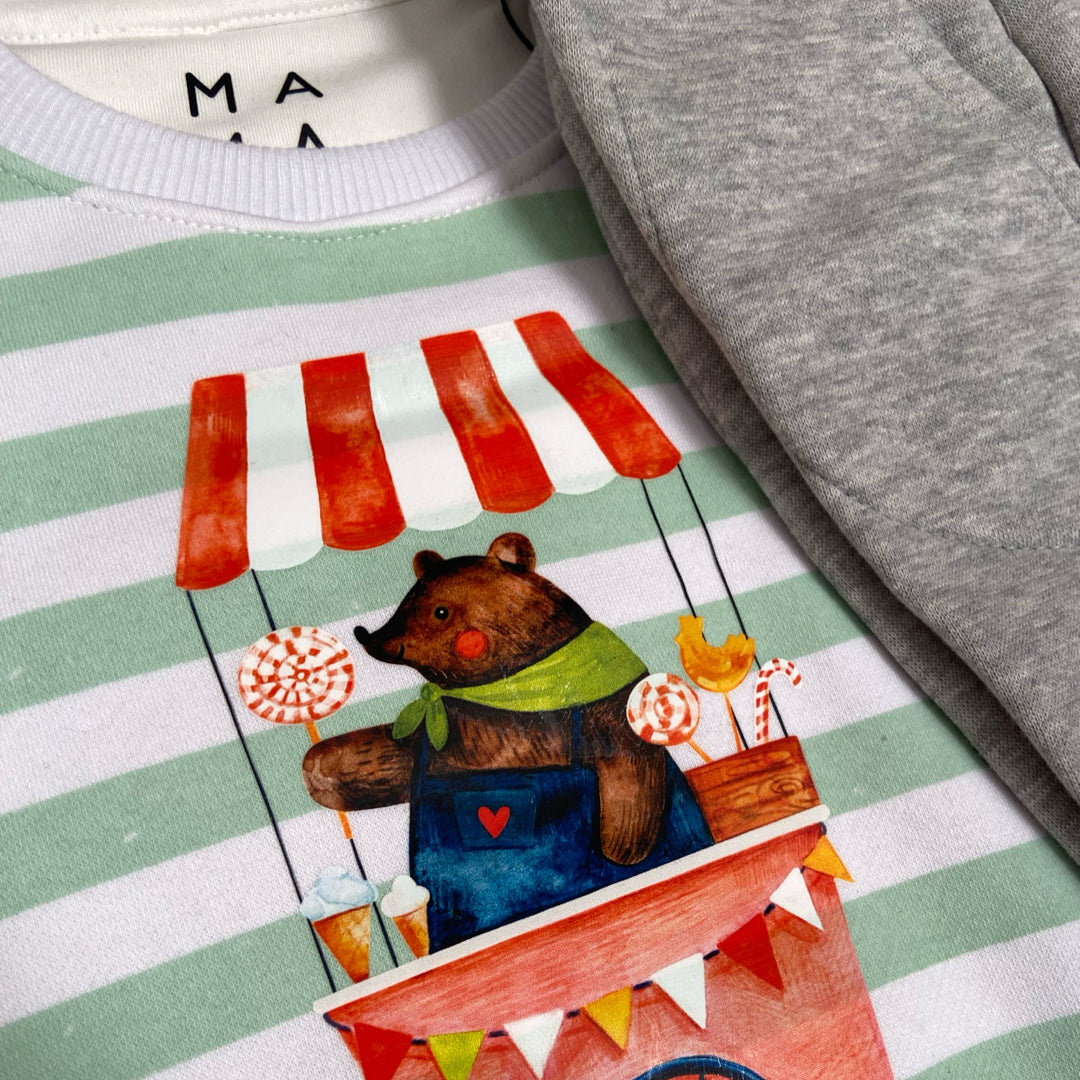 Green Striped Circus Bear 2-piece Sweatshirt Set