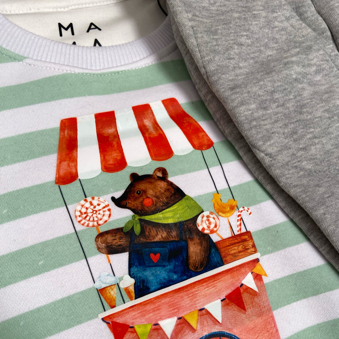 Green Striped Circus Bear 2-piece Sweatshirt Bundle (3-6m)