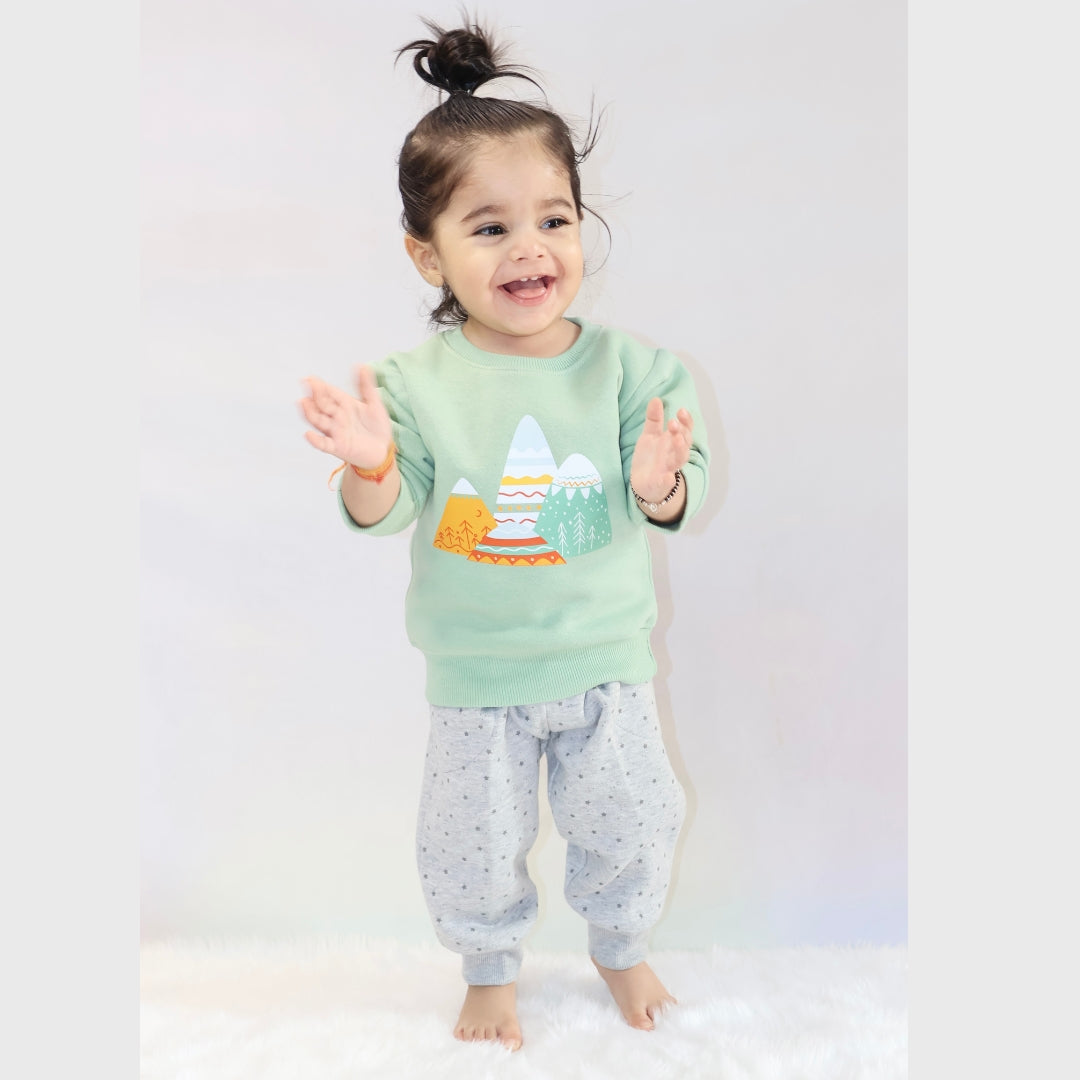 Green Snow Mountains Sweatshirt + Joggers Set  (3-6m)