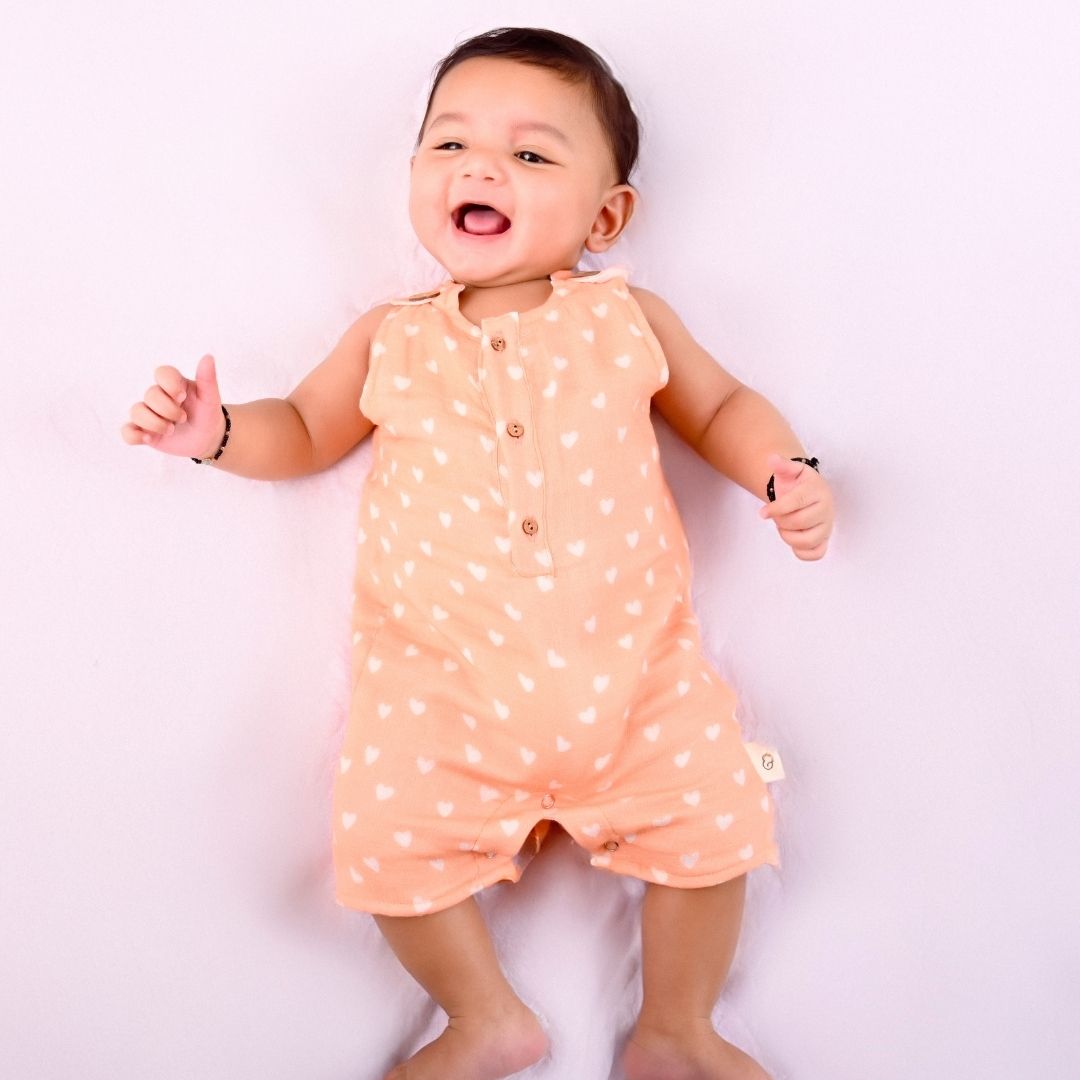 Hearts Muslin Double Layer Romper