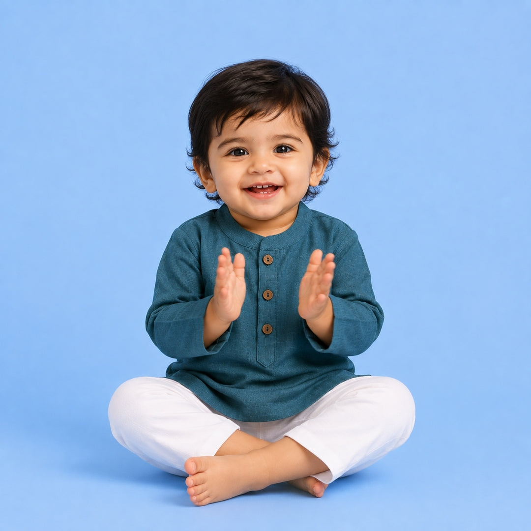Teal Solid Kurta Set
