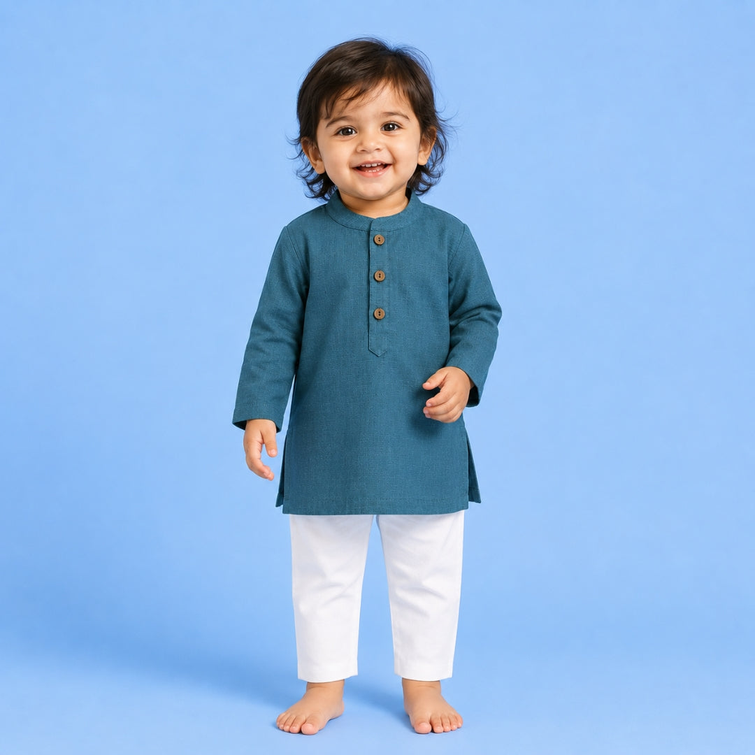 Teal Solid Kurta Set
