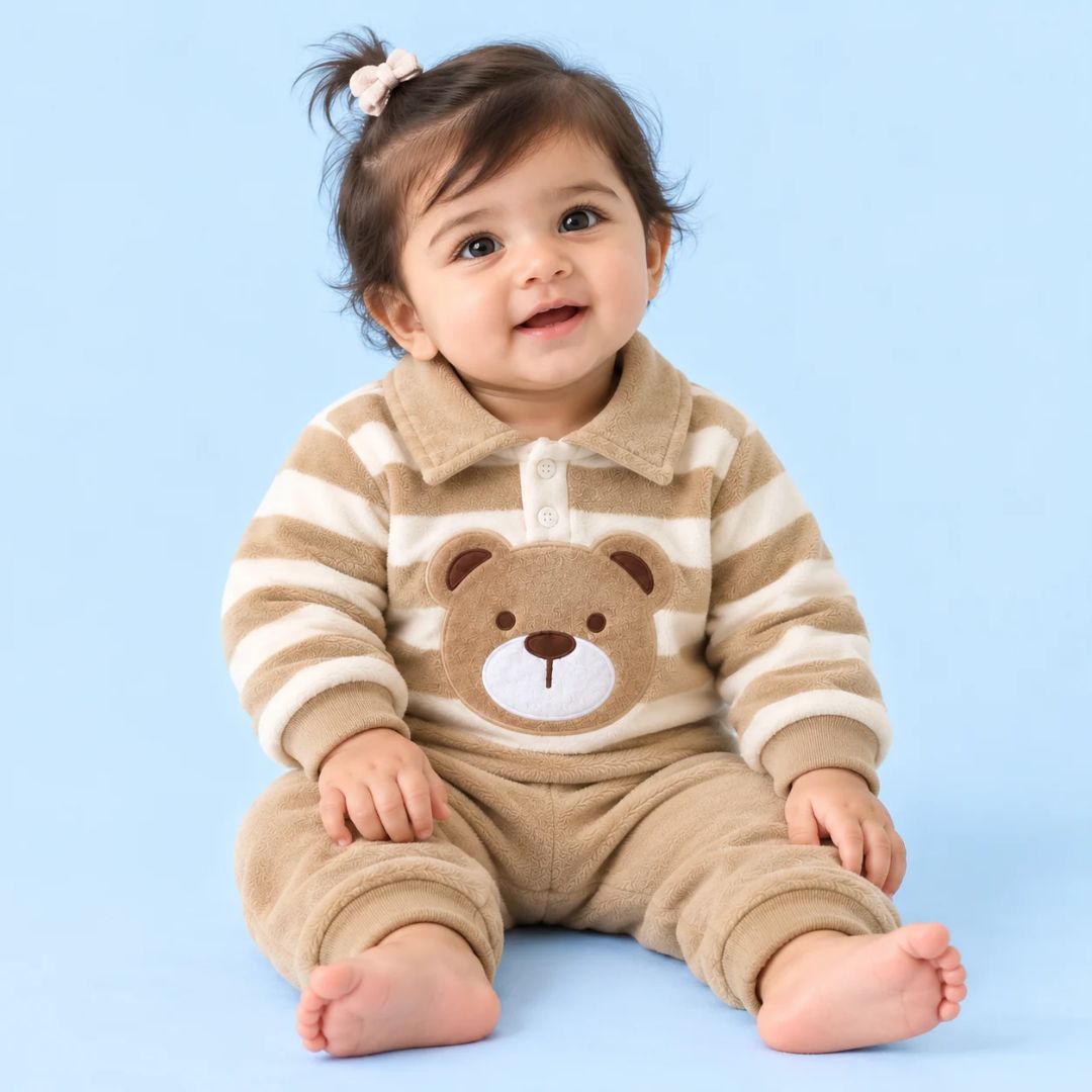 Brown Teddy Velvet Co-ord Set with Sherpa