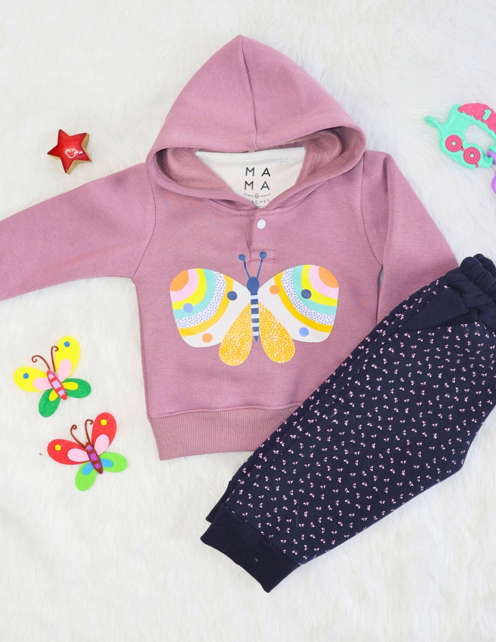 Mauve Butterfly Hoodie Sweatshirt + Joggers Set  (3-6m)