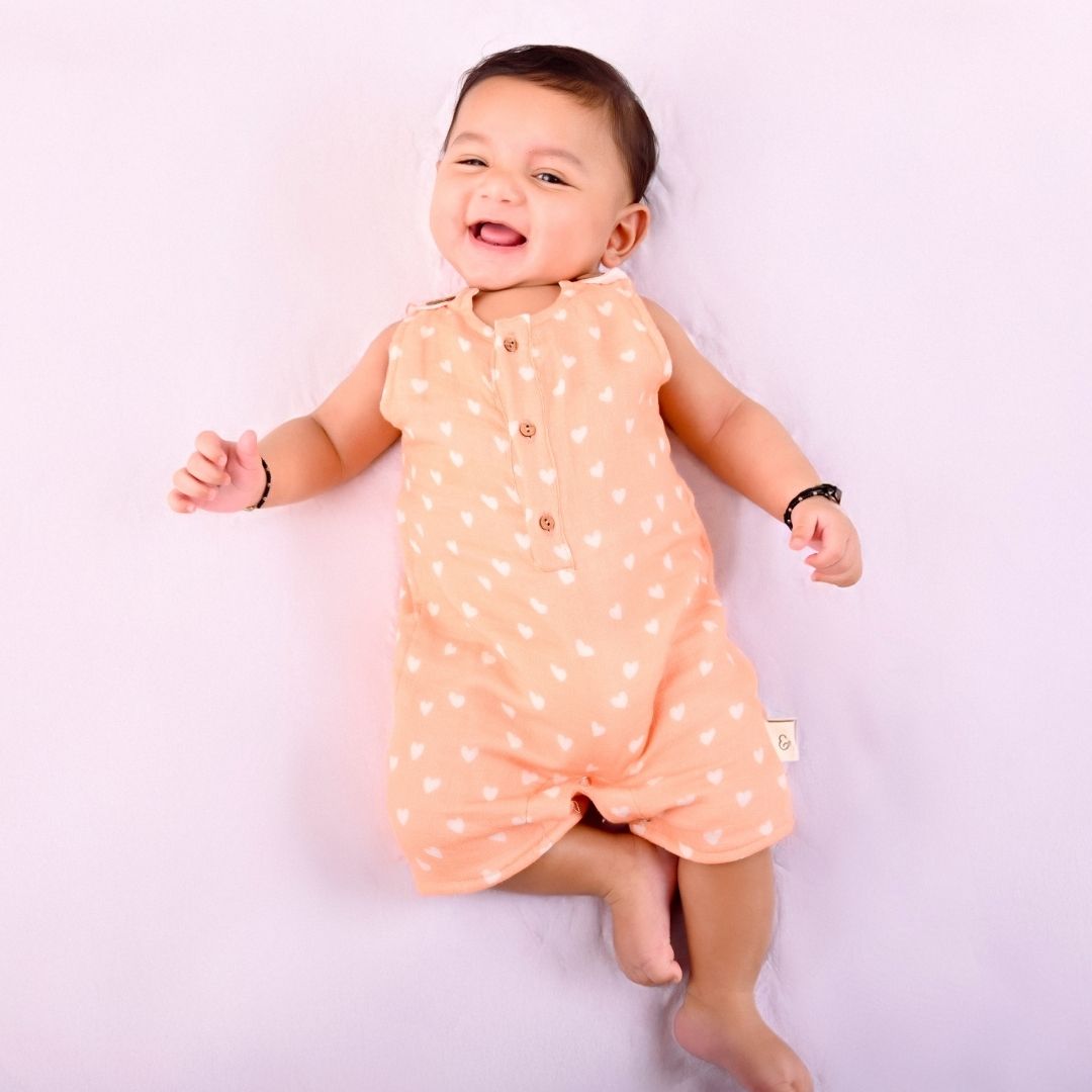 Hearts Muslin Double Layer Romper