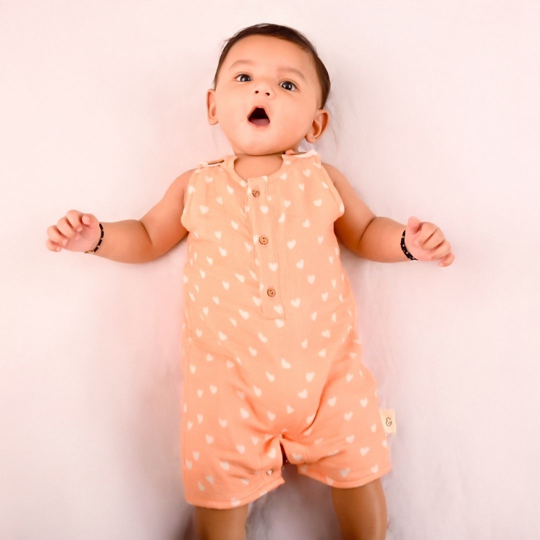 Hearts Muslin Double Layer Romper