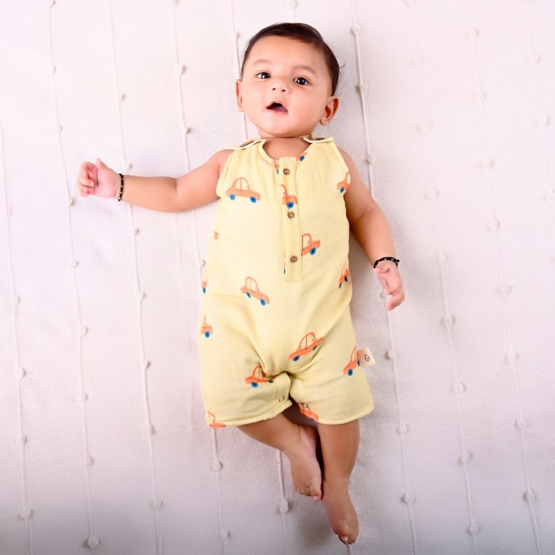 Cars Muslin Double Layer Romper