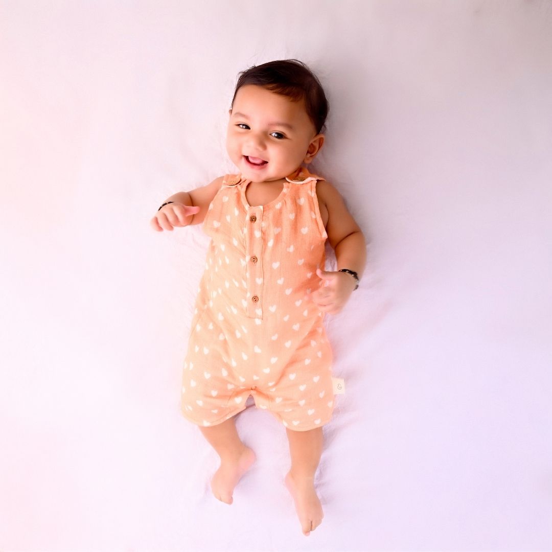 Hearts Muslin Double Layer Romper