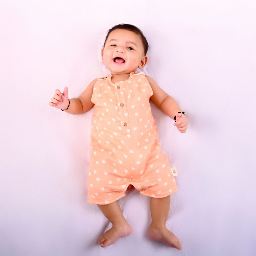 Hearts Muslin Double Layer Romper