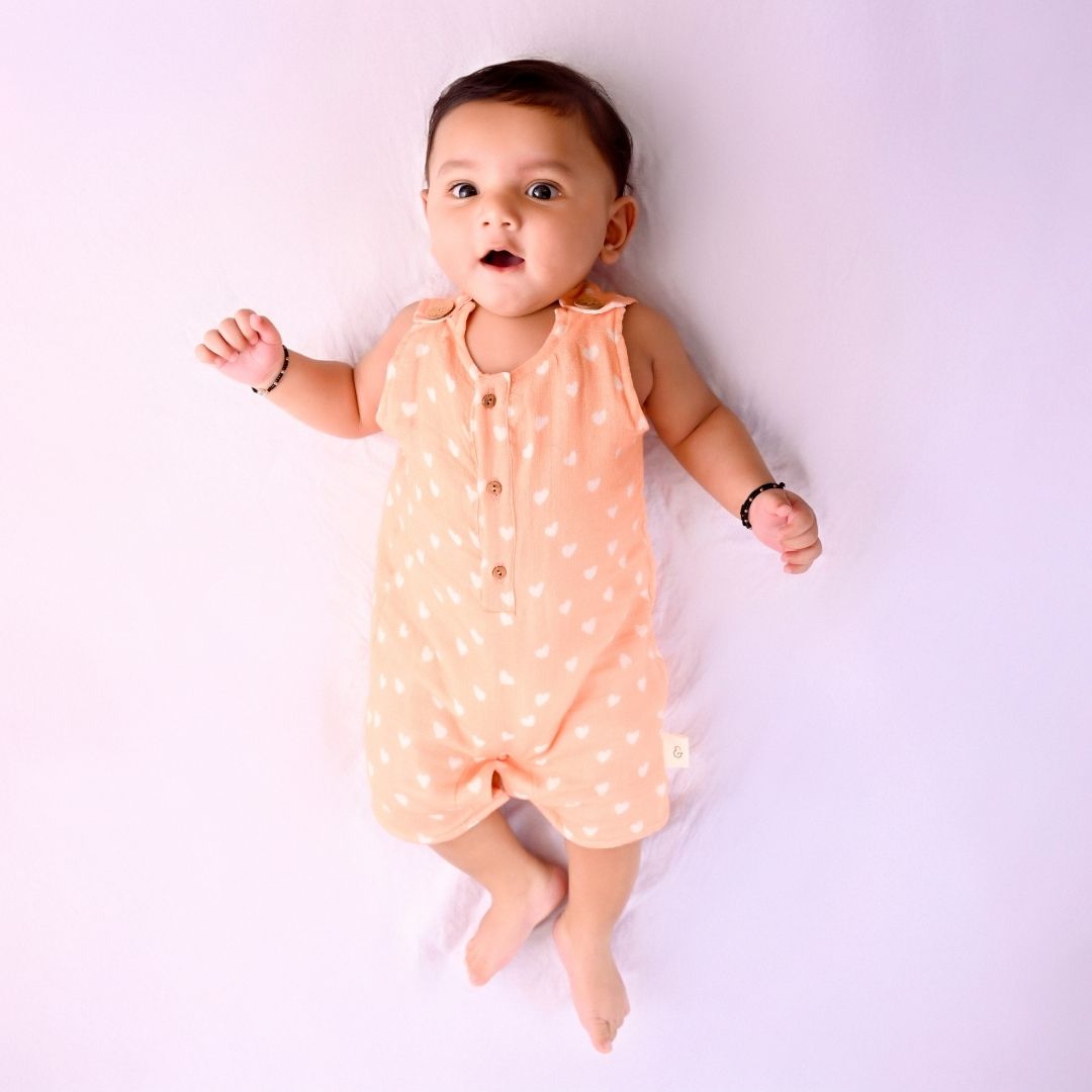 Hearts Muslin Double Layer Romper
