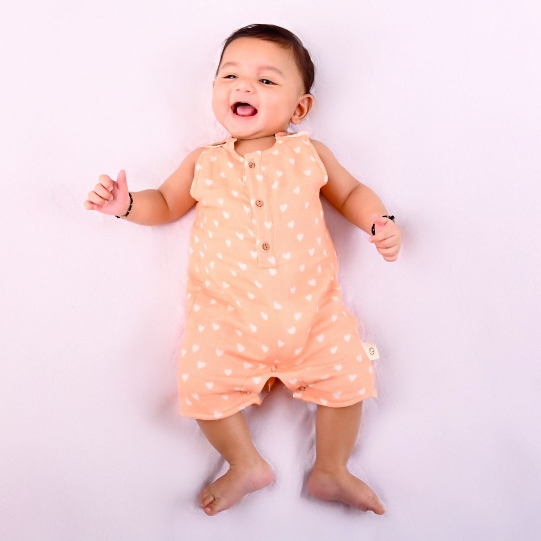 Hearts Muslin Double Layer Romper