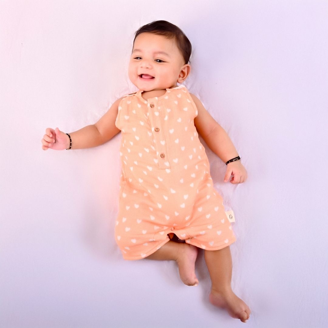 Hearts Muslin Double Layer Romper