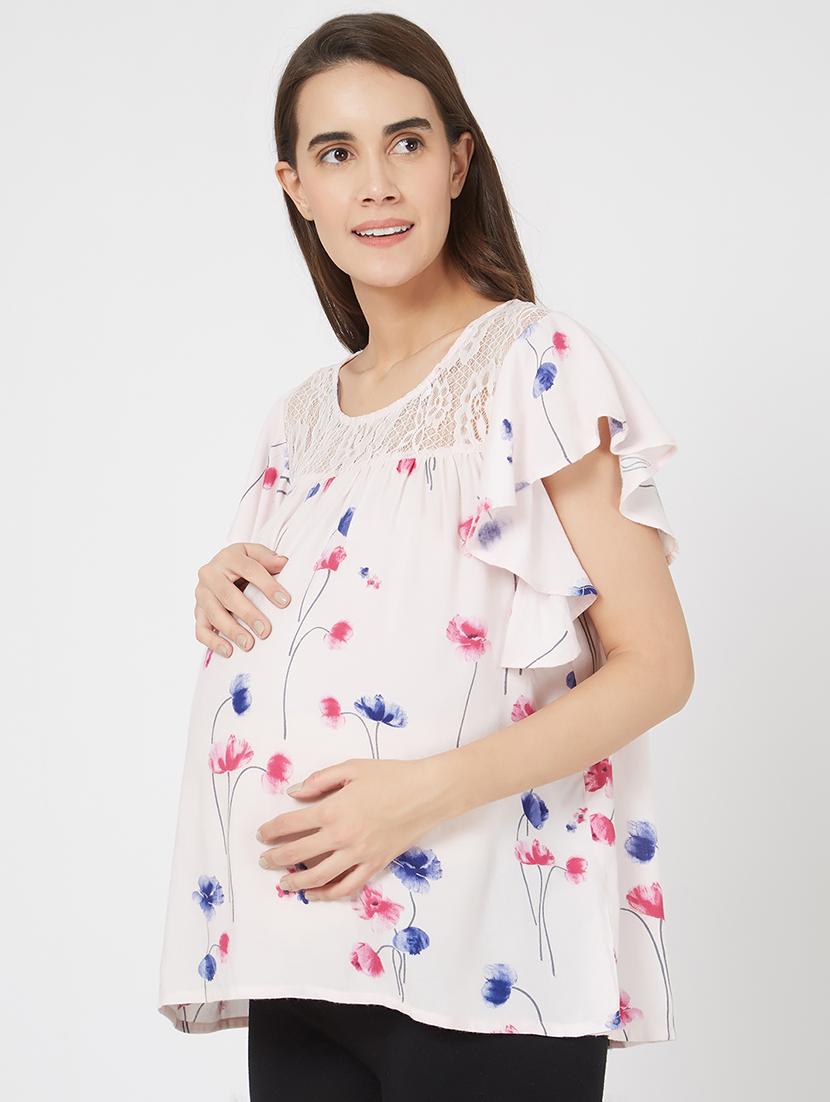 Mystere Paris Lace Panel Floral Maternity Top