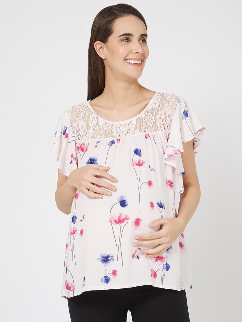 Mystere Paris Lace Panel Floral Maternity Top