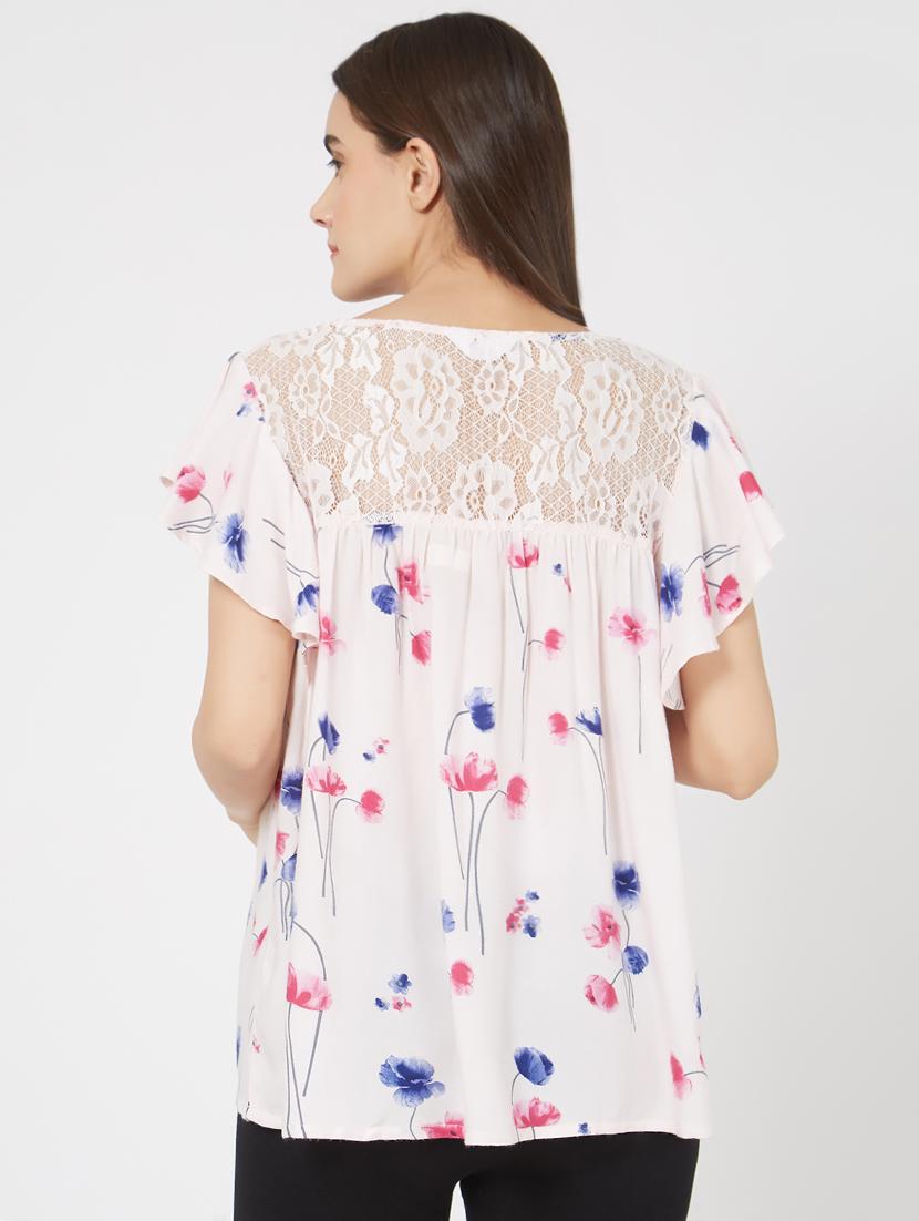 Mystere Paris Lace Panel Floral Maternity Top