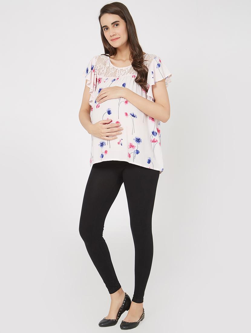 Mystere Paris Lace Panel Floral Maternity Top