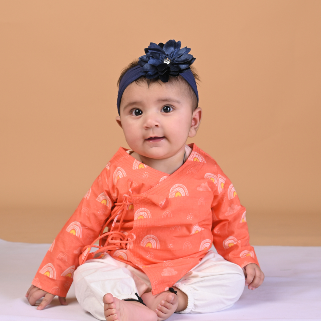 100% Cotton Angrakha Set, Orange Rainbow