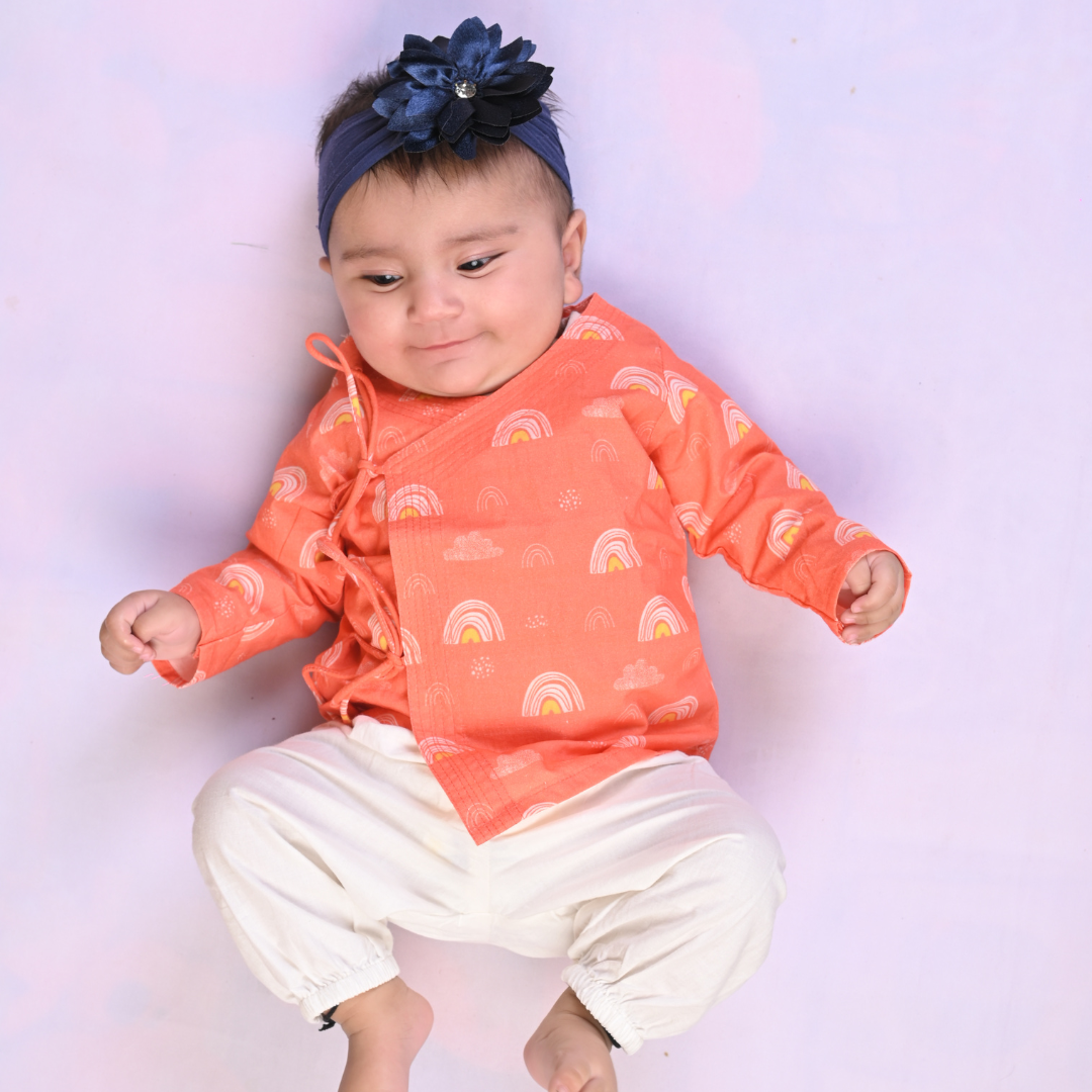 100% Cotton Angrakha Set, Orange Rainbow