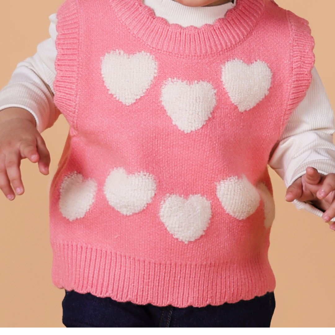 Hearts Sleeveless Winter Vest Sweater - Pink