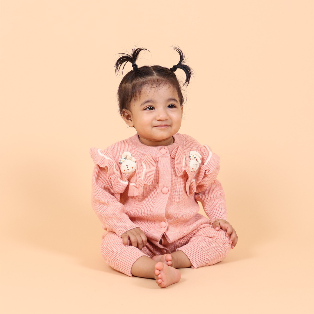 Mama &amp; Peaches Pink Rabbit Knitted Romper