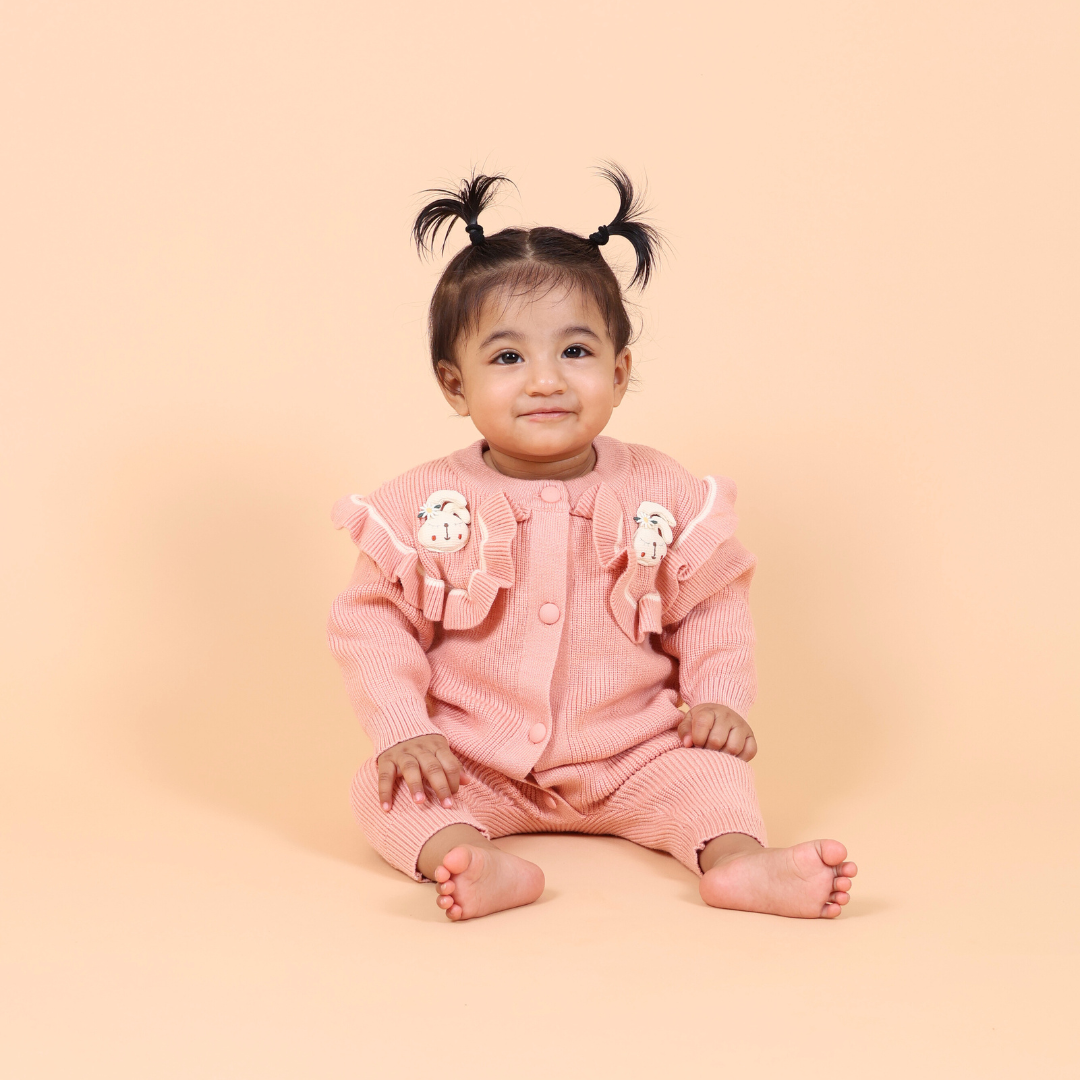 Mama &amp; Peaches Pink Rabbit Knitted Romper