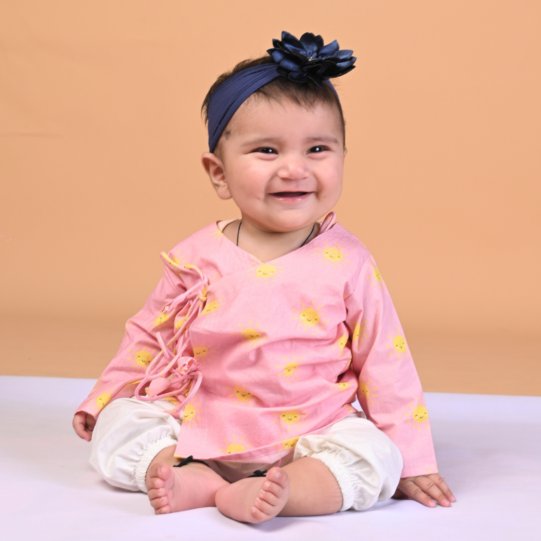 100% Cotton Angrakha Set, Pink Sun