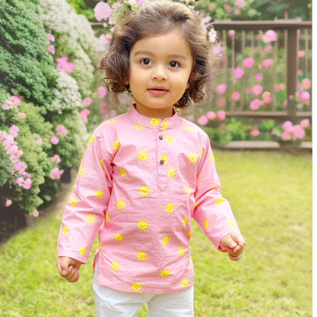 Pink Sun Cotton Kurta Set