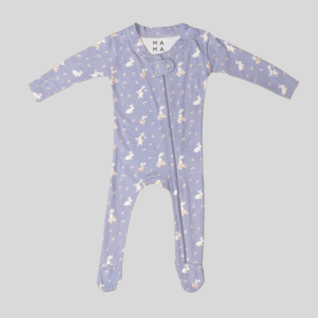 Rabbits in Lavender Fields Organic Zipped Footed Sleepsuit