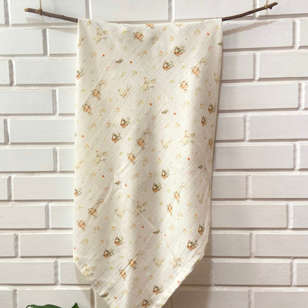 Rabbits in the Garden Muslin Swaddle