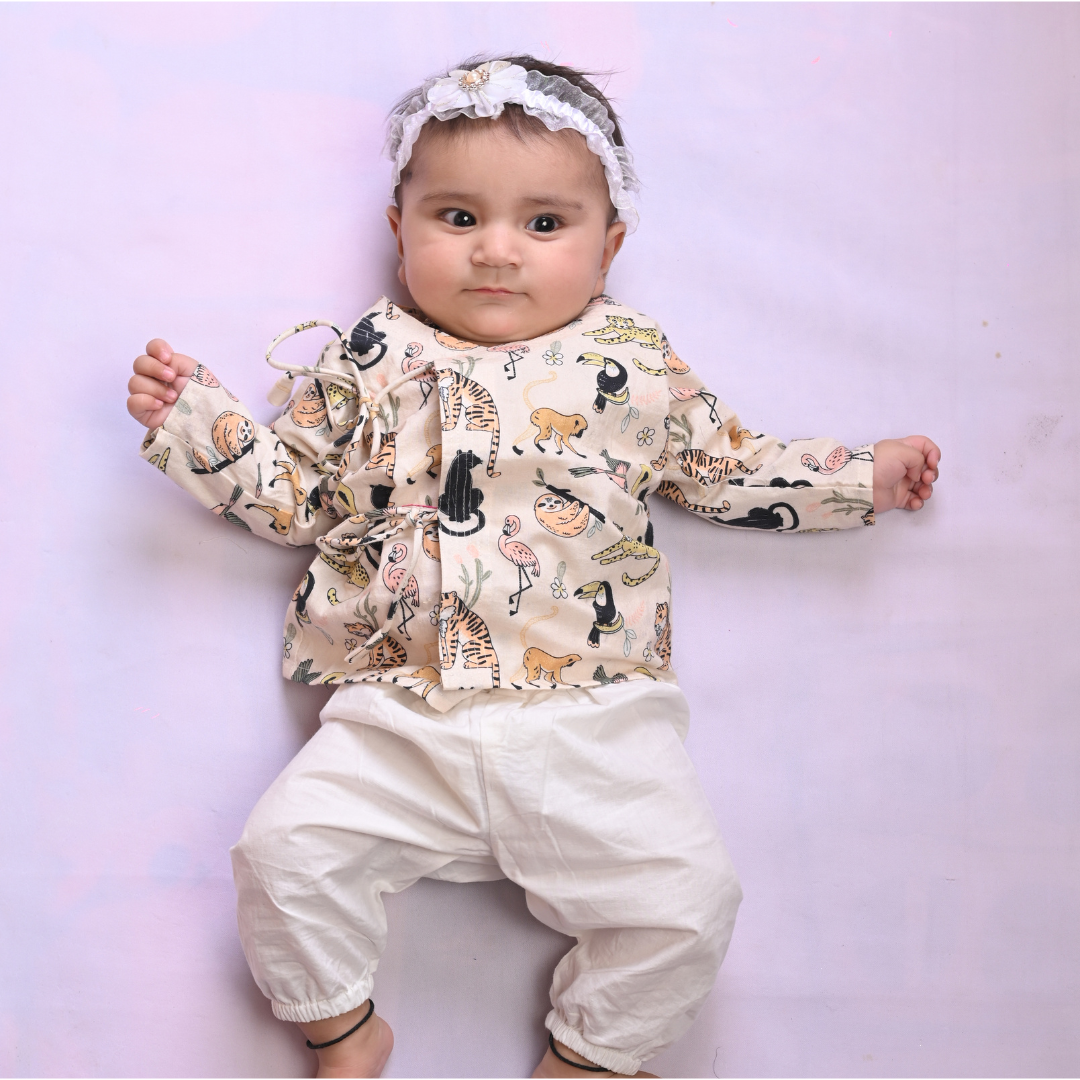 100% Cotton Angrakha Set, Rainforest Animals