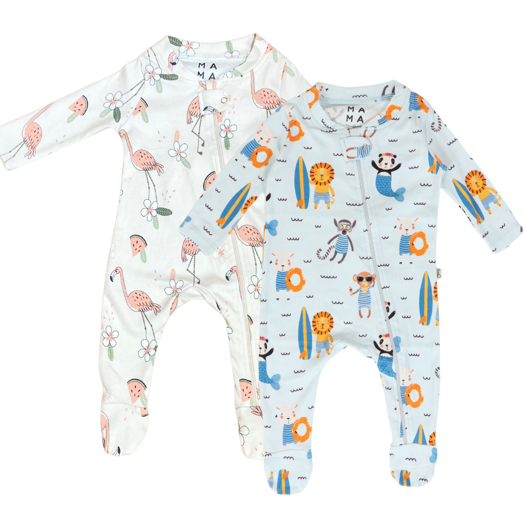 Zipped Footed Sleepsuit Sea Creatures - 2pc Pack