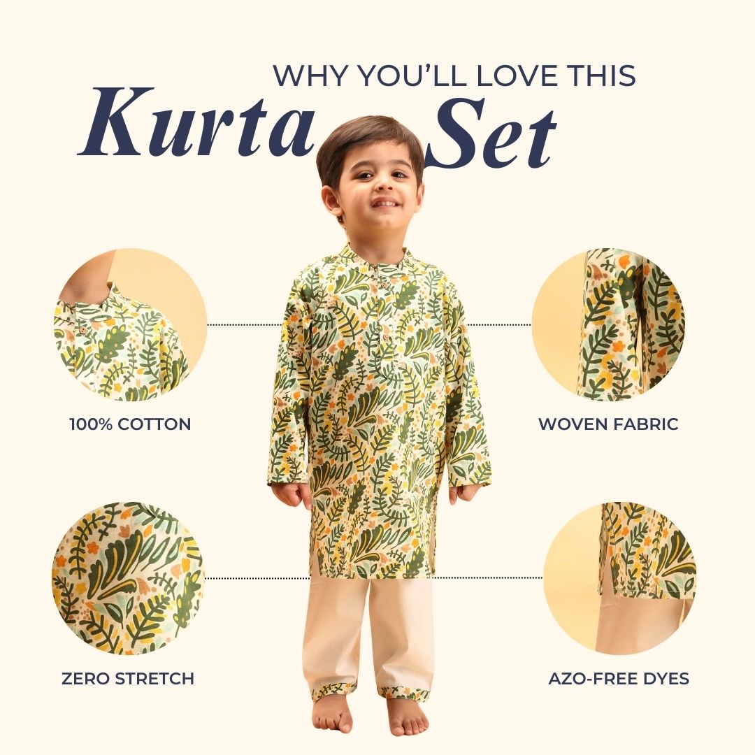 Summer Leaves Cotton Kurta Set