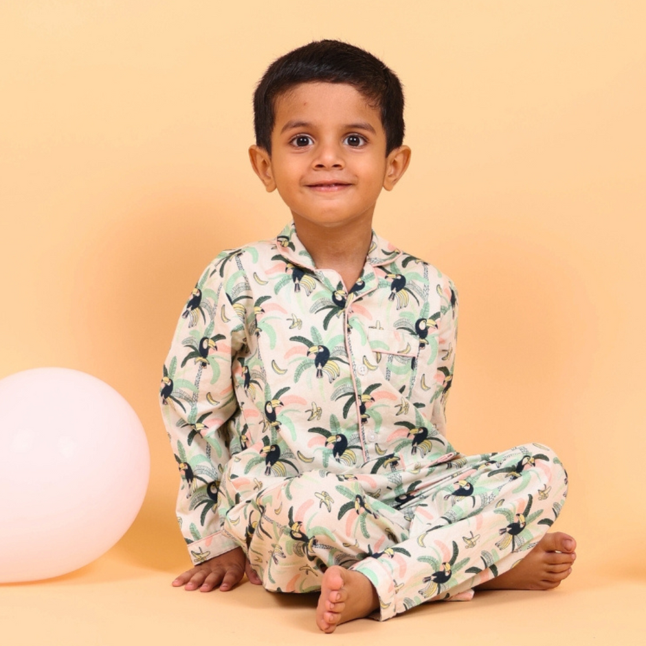 Babyhug Full Sleeves Night Suit Fox Print - Peach main image 1