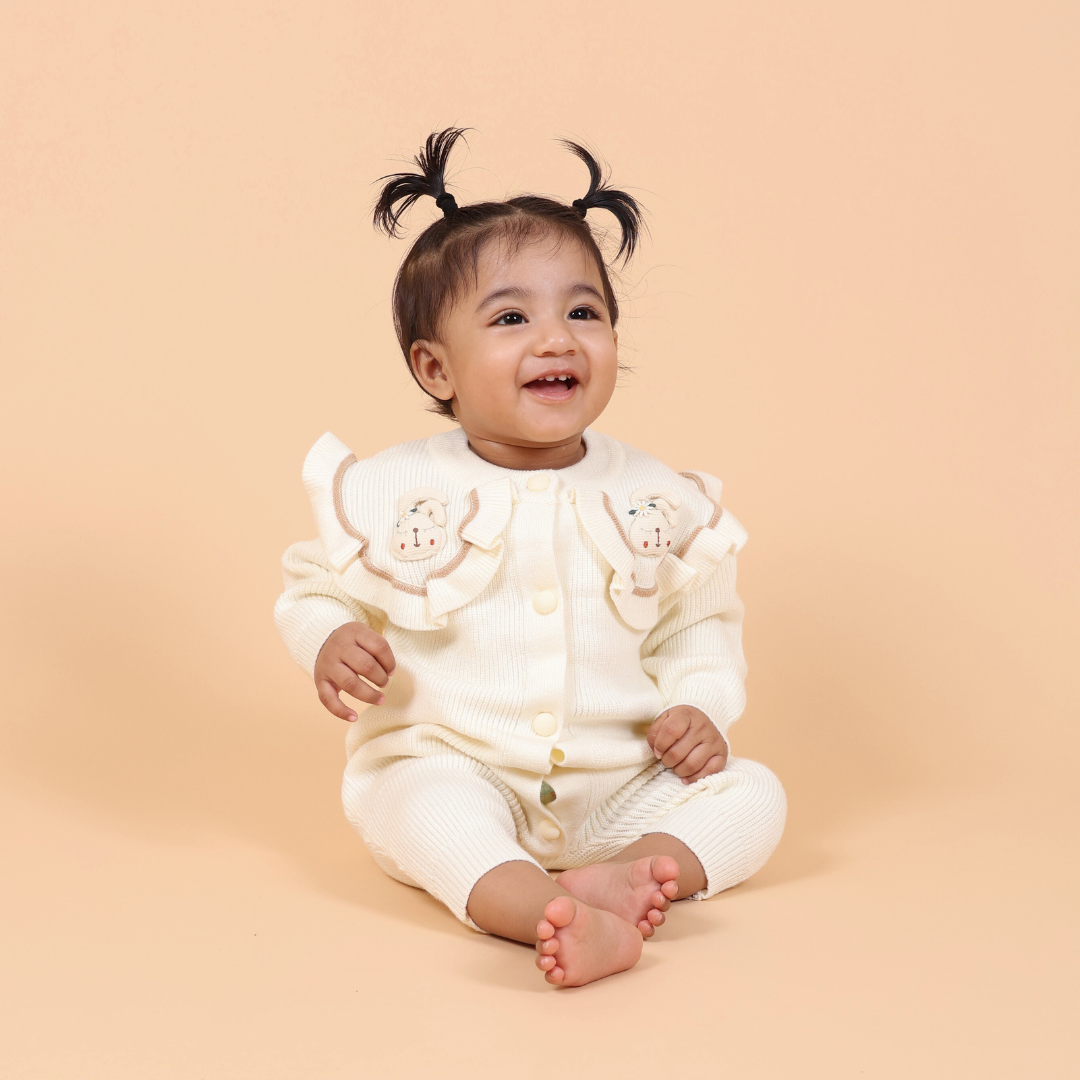 Mama &amp; Peaches White Rabbit Knitted Romper