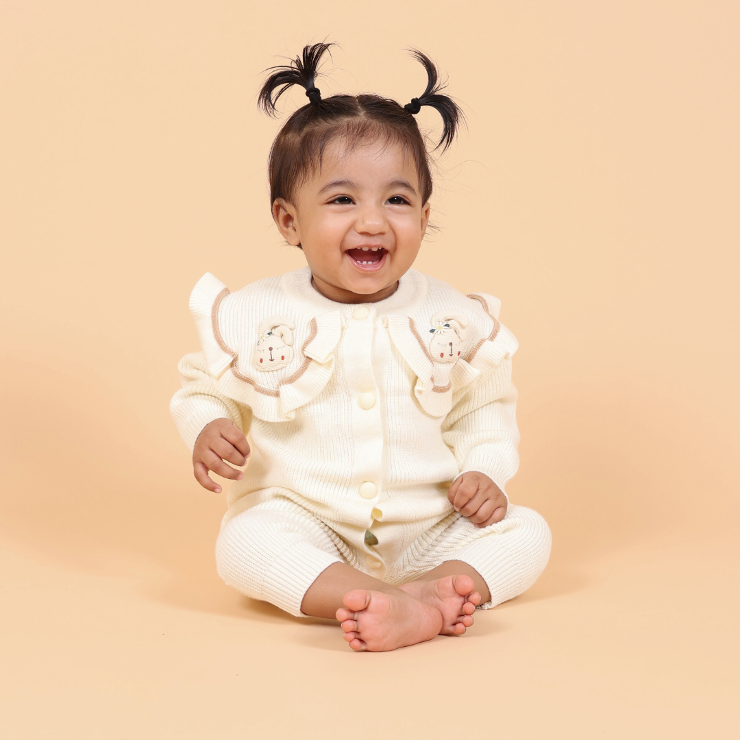 Mama &amp; Peaches White Rabbit Knitted Romper