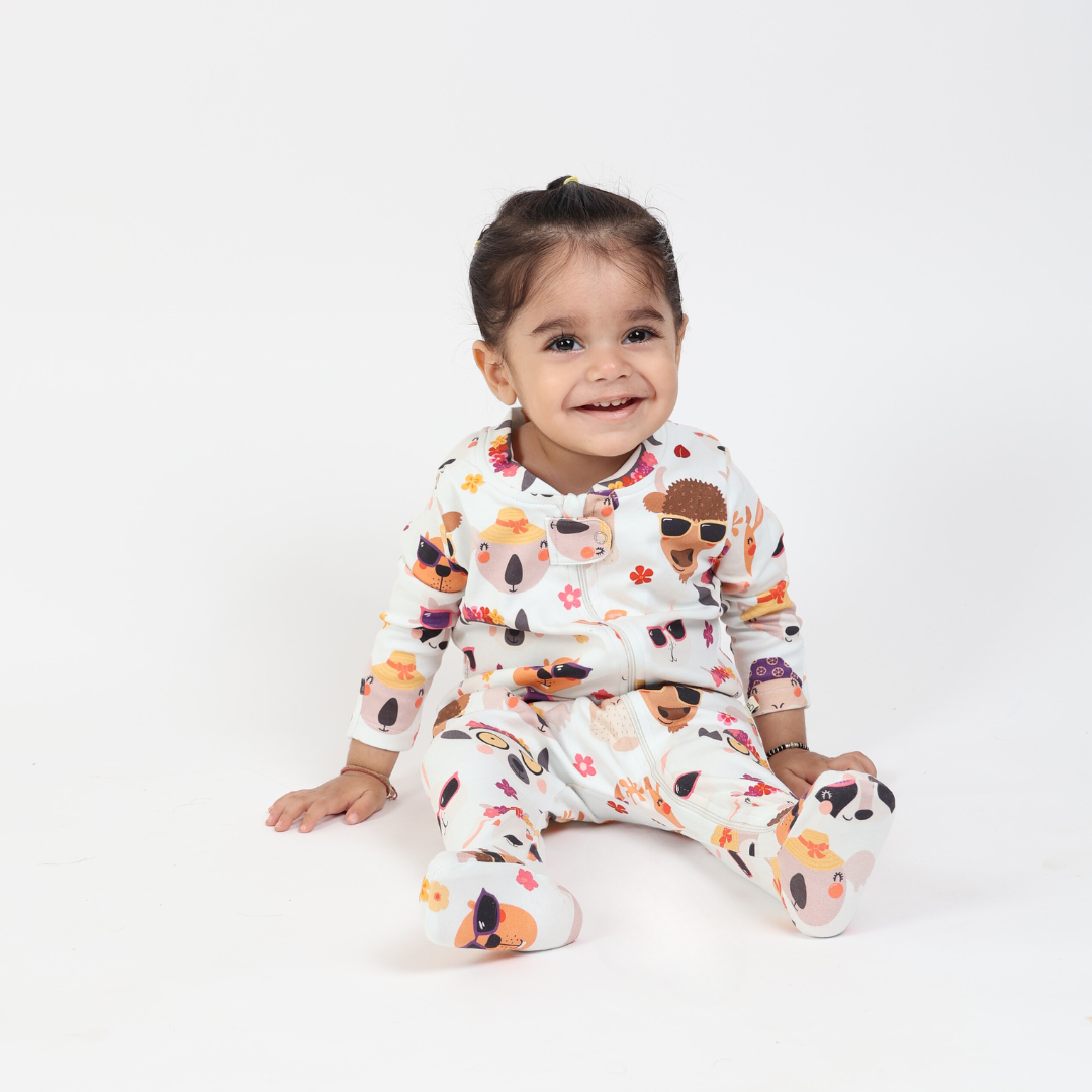 Zipped Footed Sleepsuit Summer Print - 3pc Pack