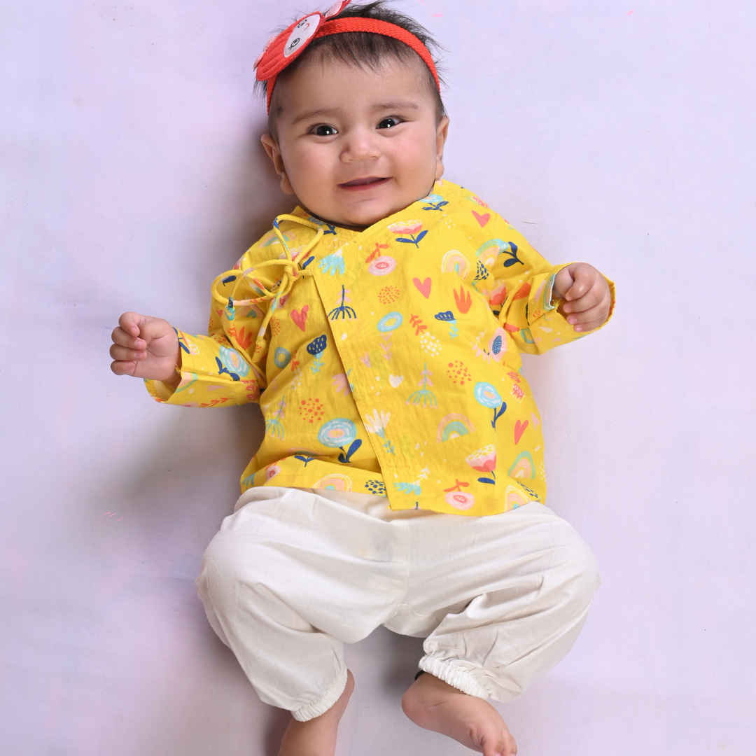 Yellow Floral Cotton Angrakha Set