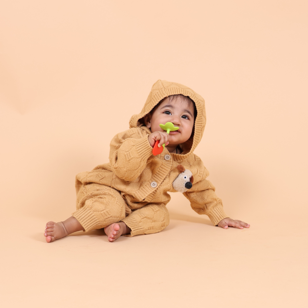 Yellow Puppy Hooded Knitted Romper