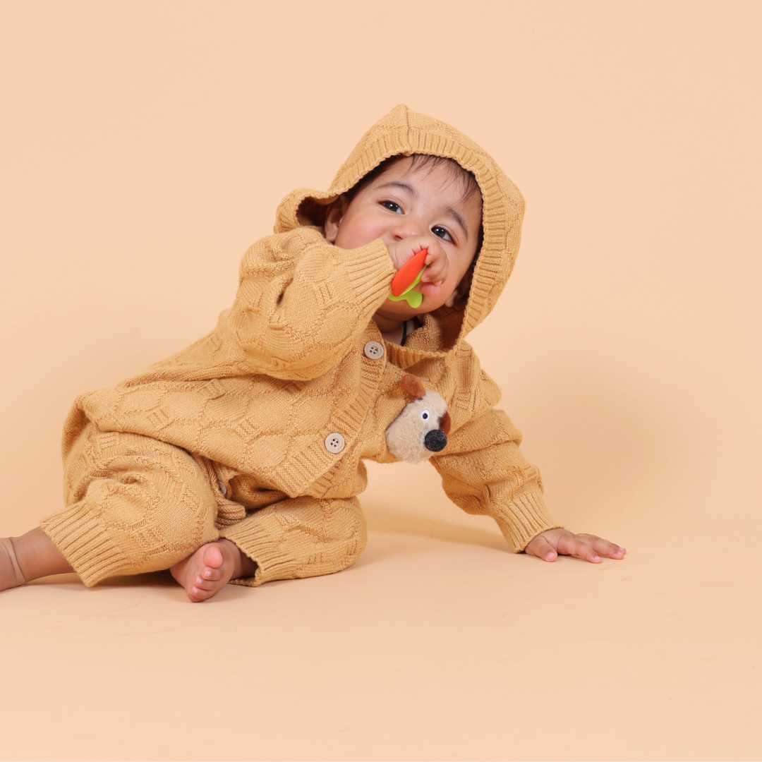 Yellow Puppy Hooded Knitted Romper