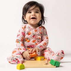 Citrus Gingham in Pretty Pink Zipped Footed Sleepsuit