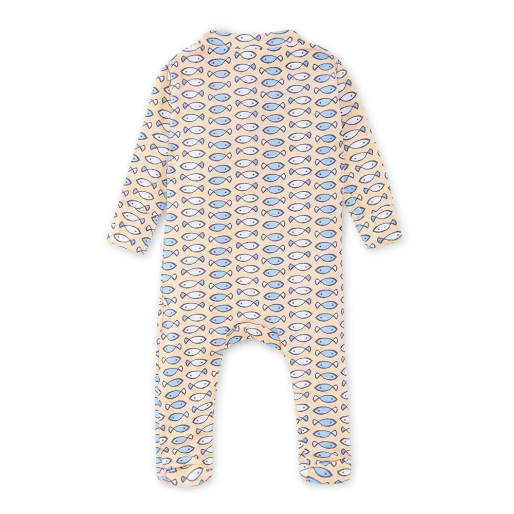Fishy Fishy in the Sea Organic Zipped Footed Sleepsuit - Yellow
