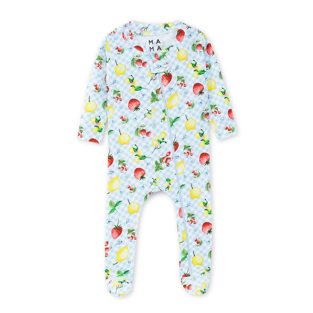 Citrus Gingham in Blue Organic Zipped Footed Sleepsuit